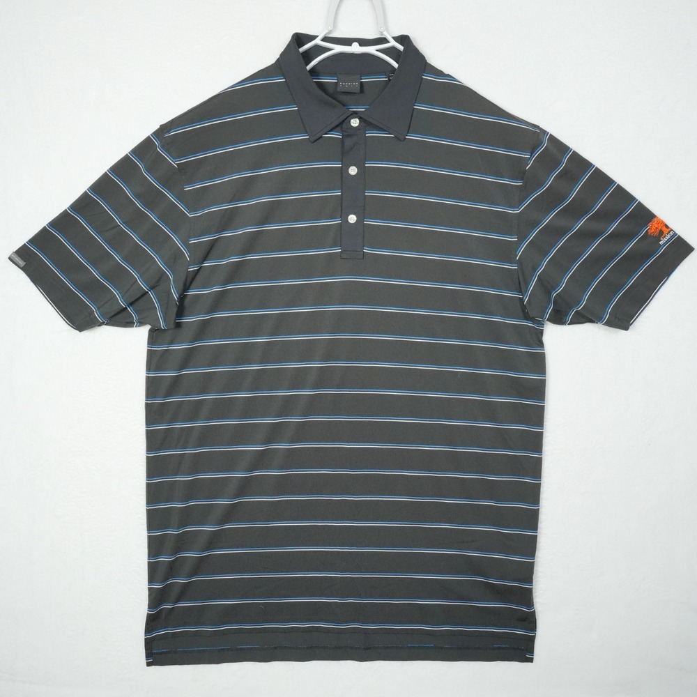 Dunning Golf Mens XXL Polo Shirt Charcoal Grey Blue Striped Mission Hills Logo